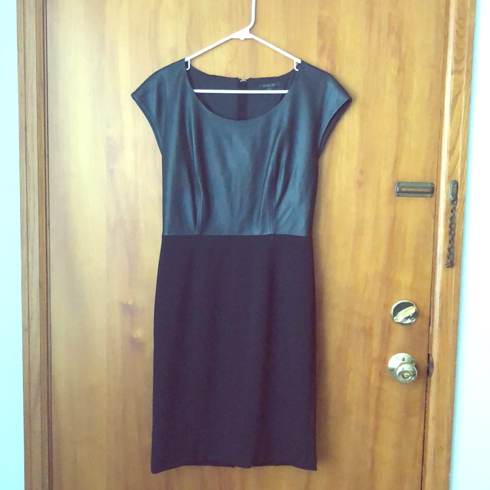 Black leather and polyester dress